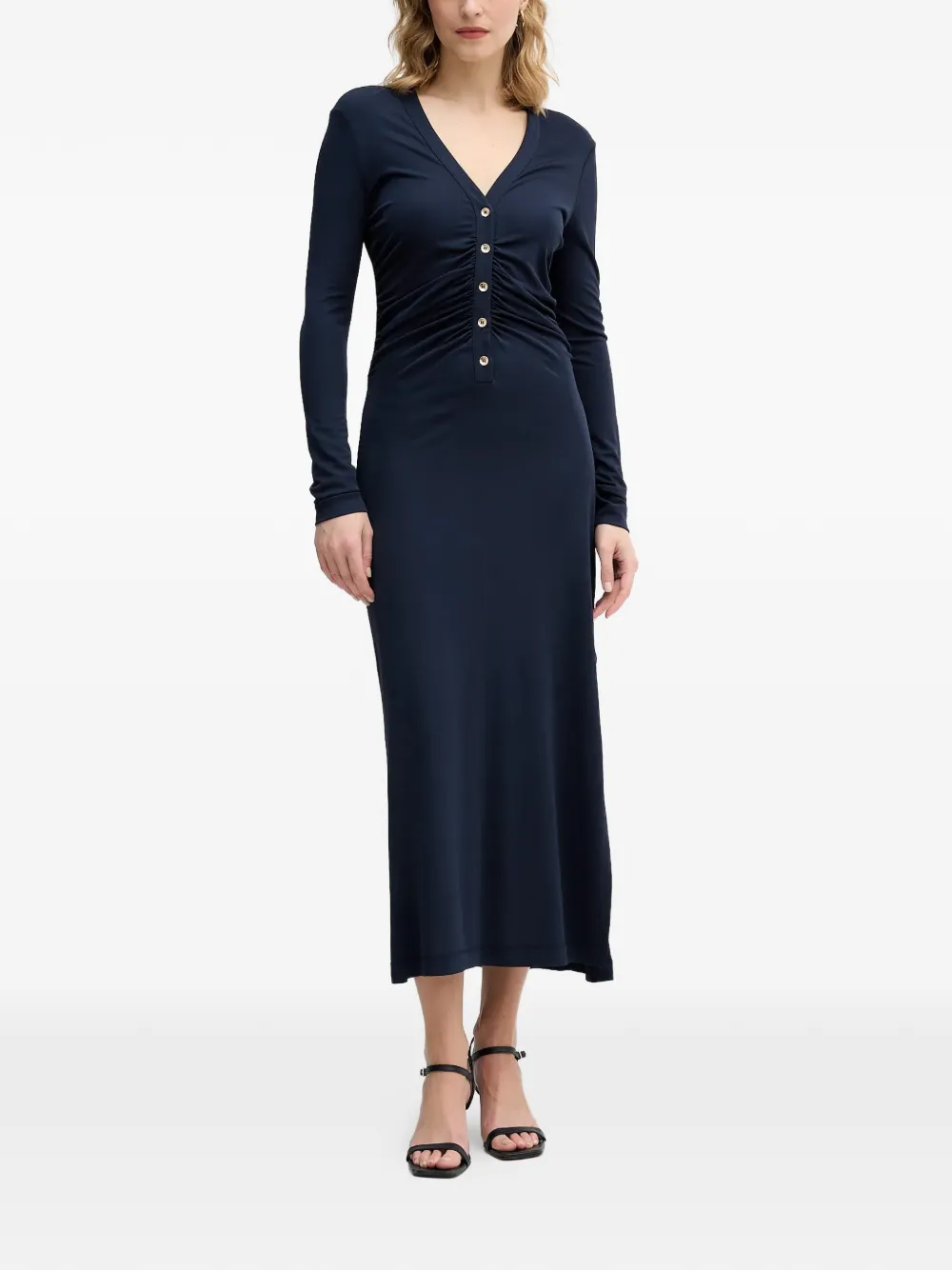Sisley buttoned ruched midi dress - Blu