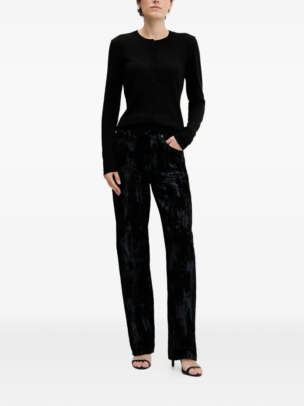  Sisley Textured-effect Straight-leg Jeans - Black 