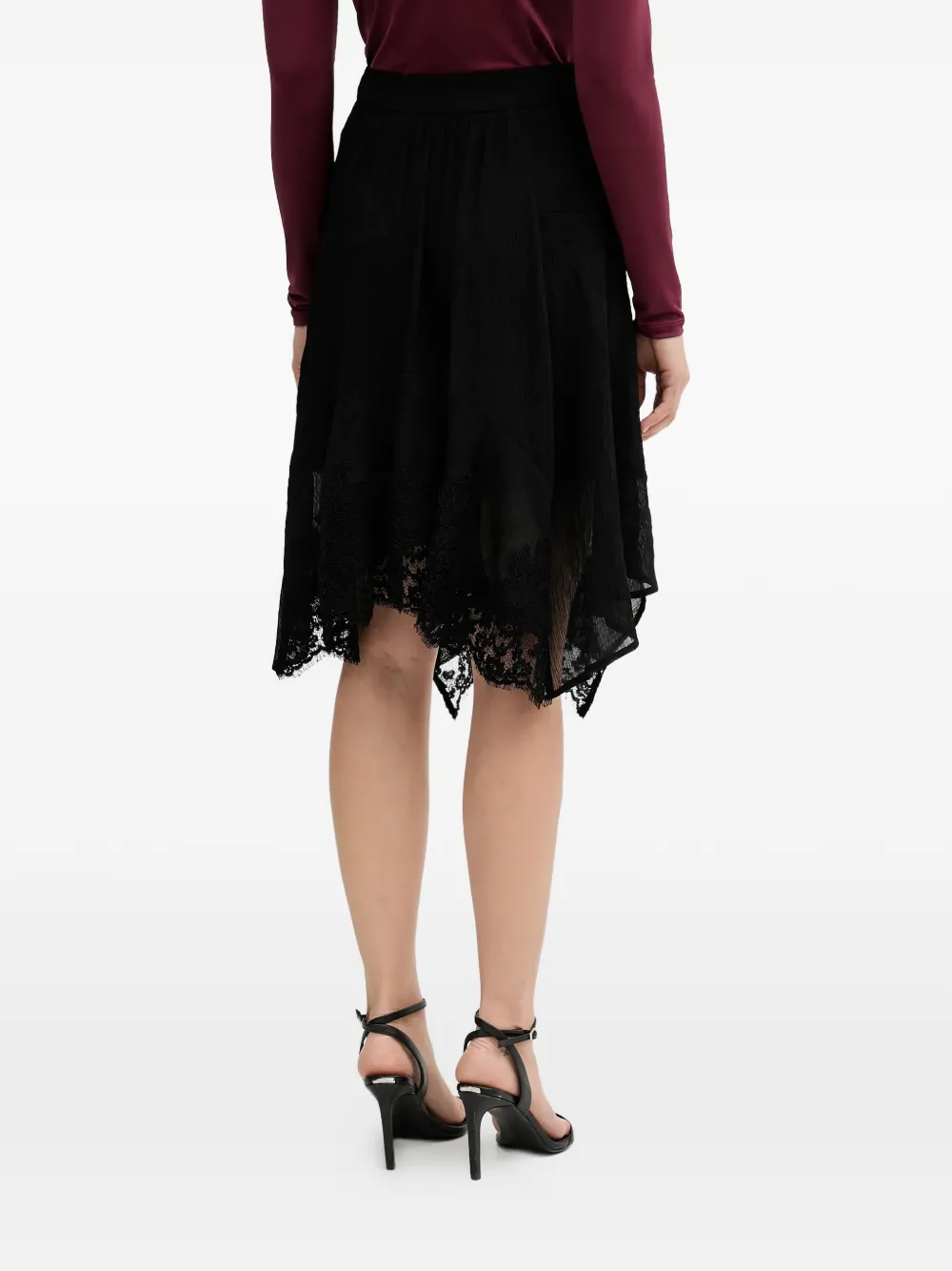  Sisley Lace-trim Asymmetric Midi Skirt - Black 