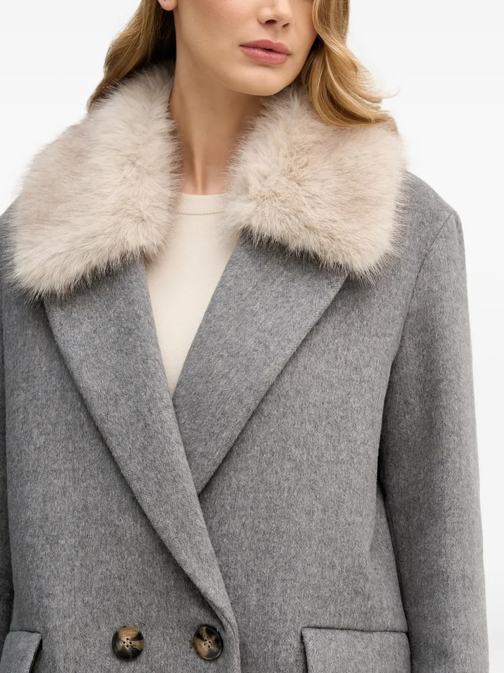 Fur-Trim Double-Breasted Coat