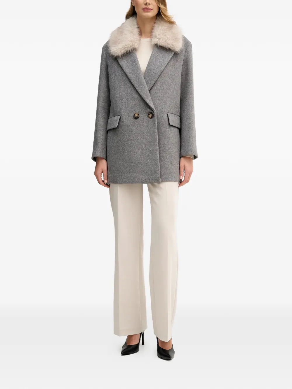 Fur-Trim Double-Breasted Coat