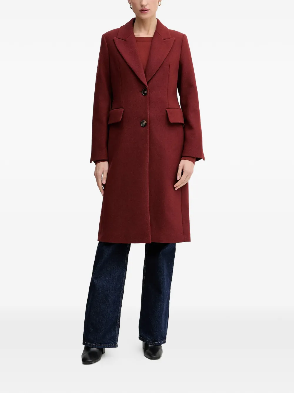  Sisley Buttoned Pocketed Single-breasted Coat - Red 