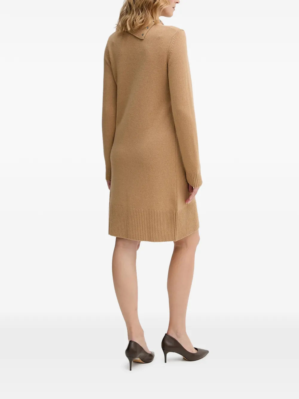  Benetton Funnel-neck Midi Dress - Neutrals 