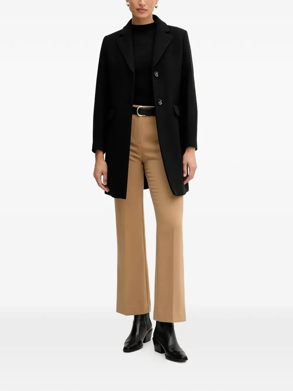  Sisley Buttoned Pocketed Single-breasted Coat - Black 