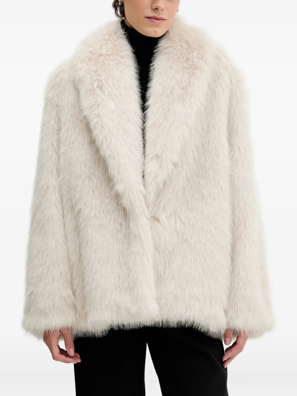 Sandro Ferrone Faux Fur Coat In Neutral