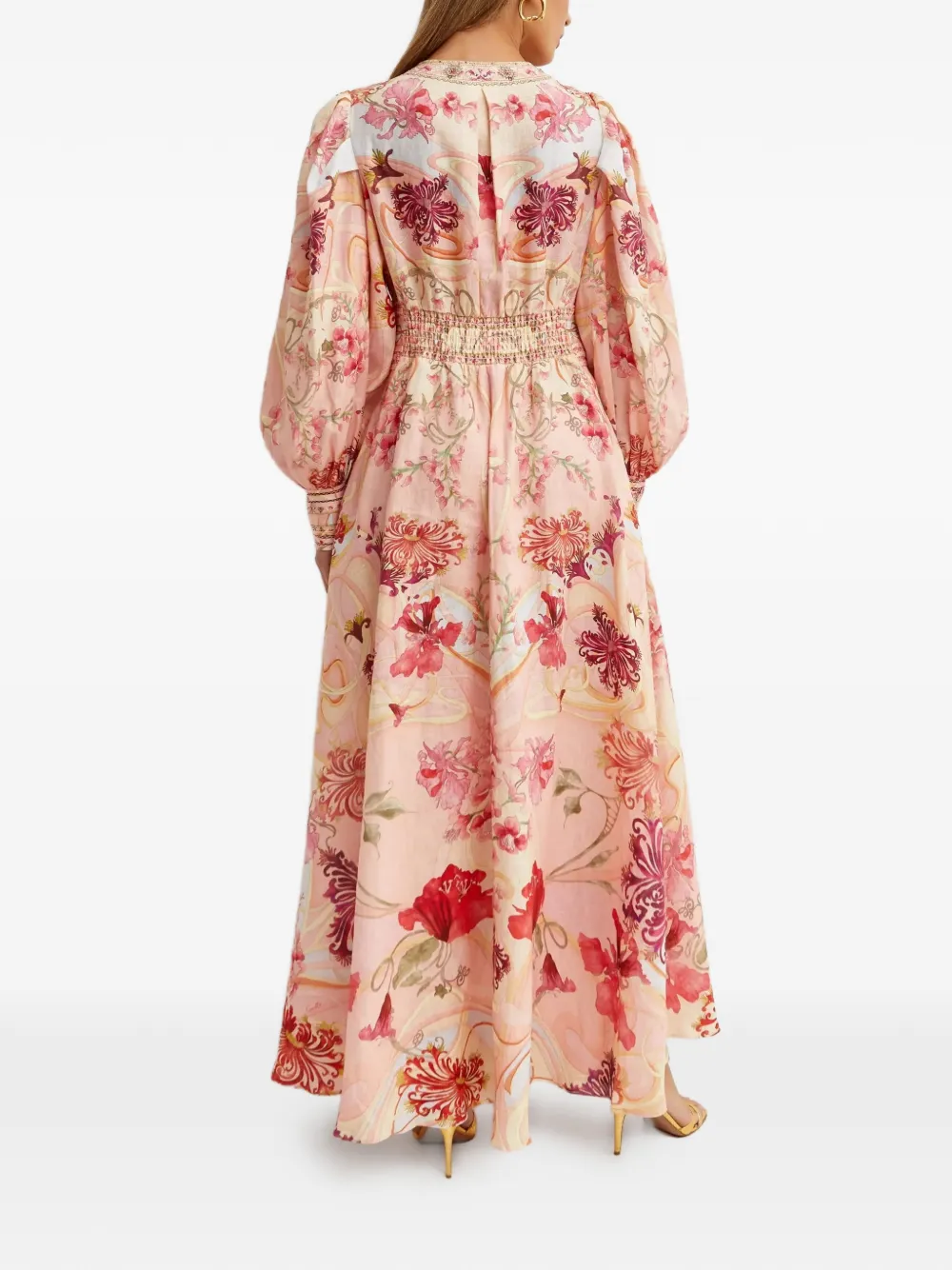 Camilla Kwiecista sukienka maxi z bufiastymi rękawami - Roze