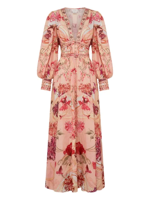 Camilla floral puff-sleeve midi dress