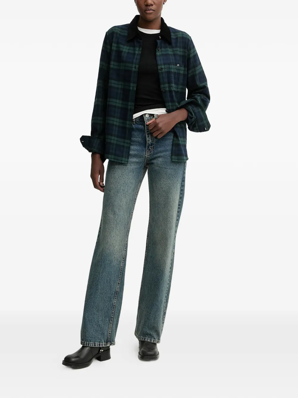 Miss Sixty checked corduroy-collar shirt - Blauw