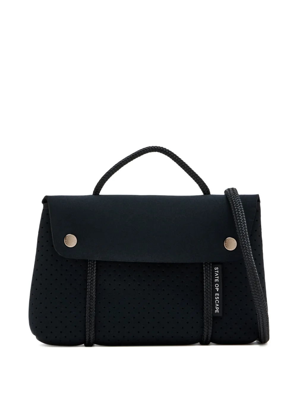 STATE OF ESCAPE Compass perforated top handle mini cross body bag | Black | Image 1