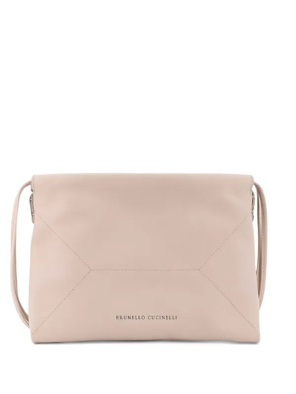Brunello Cucinelli Pouch Bag in Calfskin with Monili in Neutrals