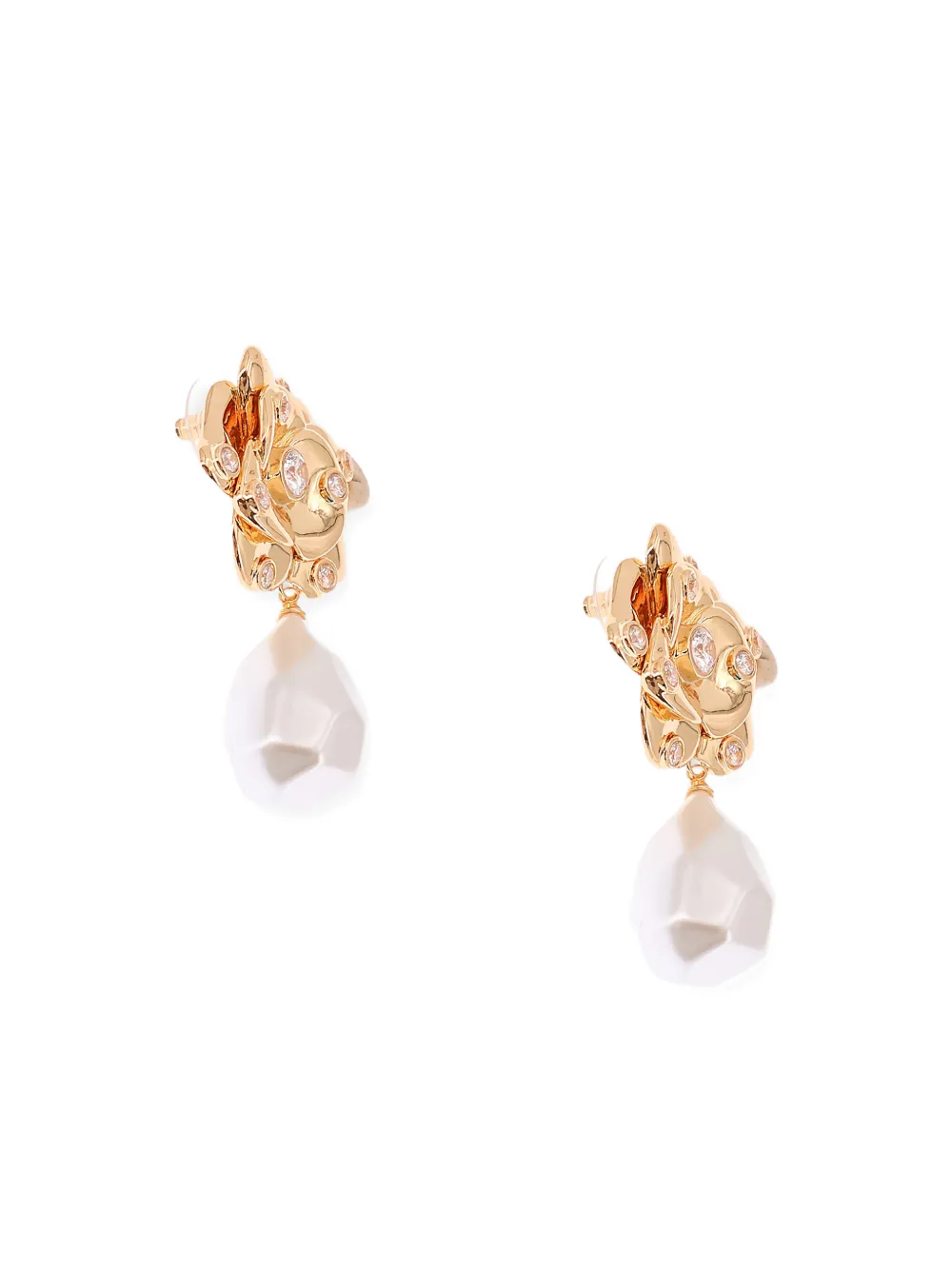 Self-Portrait flower pearl drop earrings - Goud