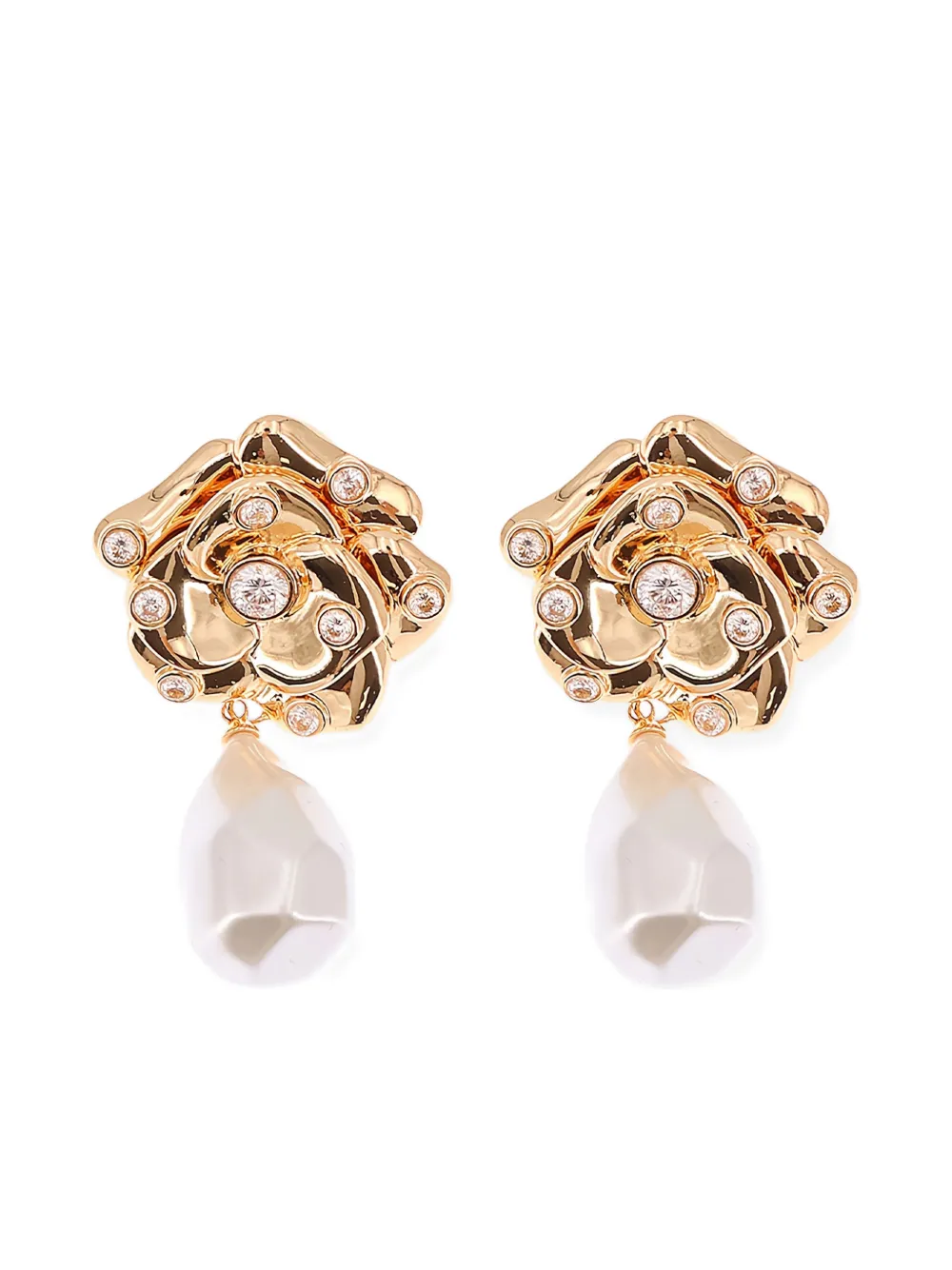 Self-Portrait flower pearl drop earrings - Oro