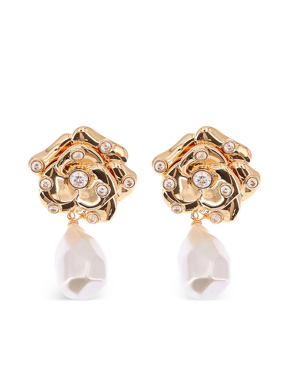 Self-Portrait flower pearl drop earrings - Oro
