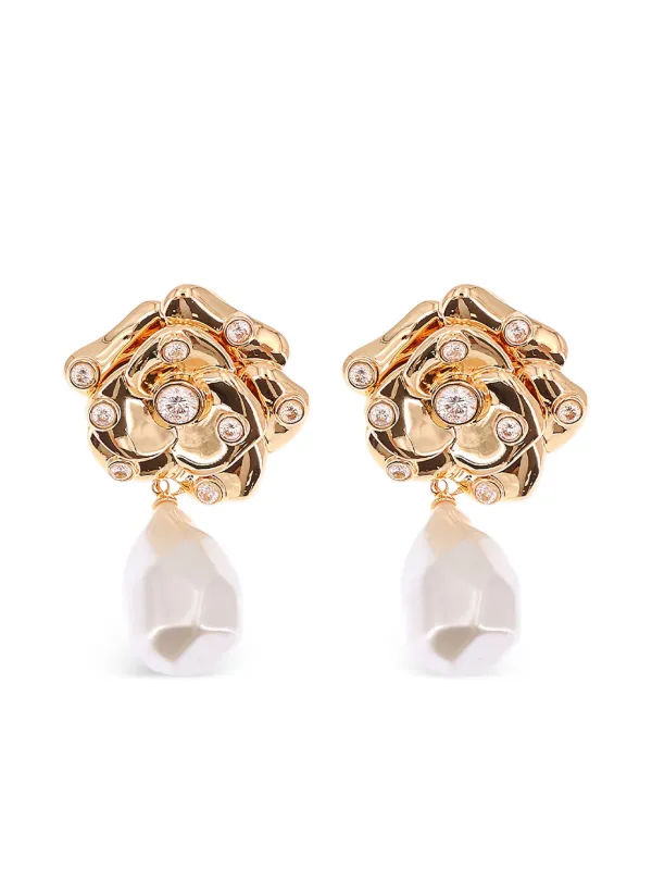 Self-Portrait Flower Pearl Earrings in Gold