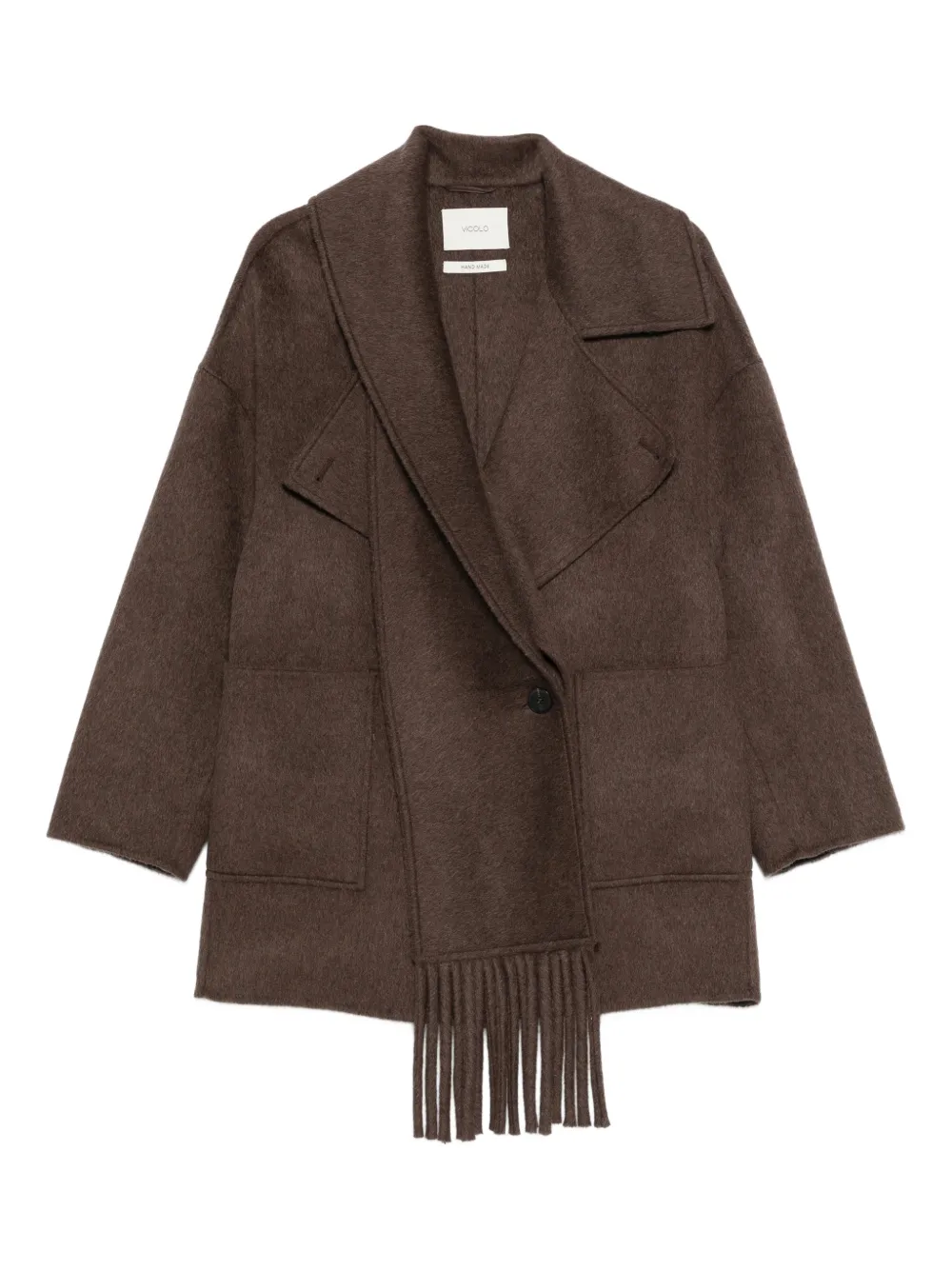 VICOLO fringed-collared coat - Marrone