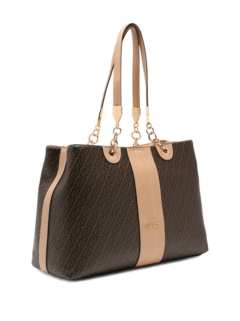  Liu Jo Medium Monogram Printed Chain Tote Bag - Brown 