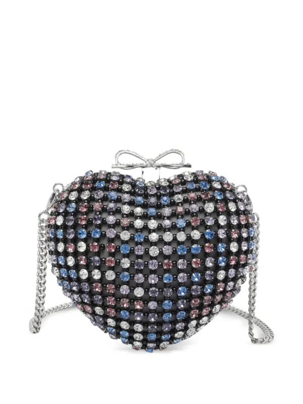 Self-Portrait Heart-shaped Mini Clutch Bag in Black