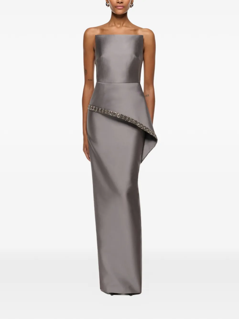 Roland Mouret square-neck crystal-trim gown - Grijs
