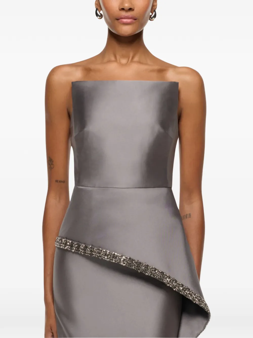 Roland Mouret Avondjurk met vierkante hals en kristallen afwerking Grijs