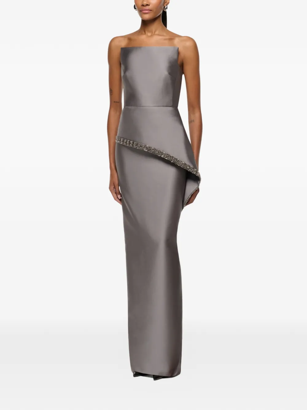 Roland Mouret Avondjurk met vierkante hals en kristallen afwerking Grijs