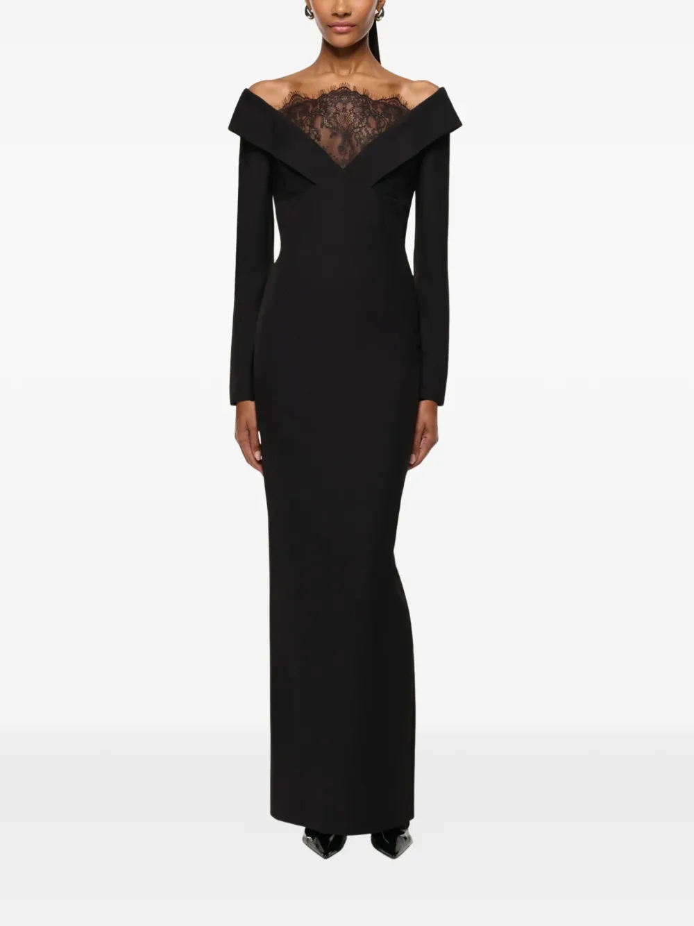 Roland Mouret lace-insert column gown - Zwart