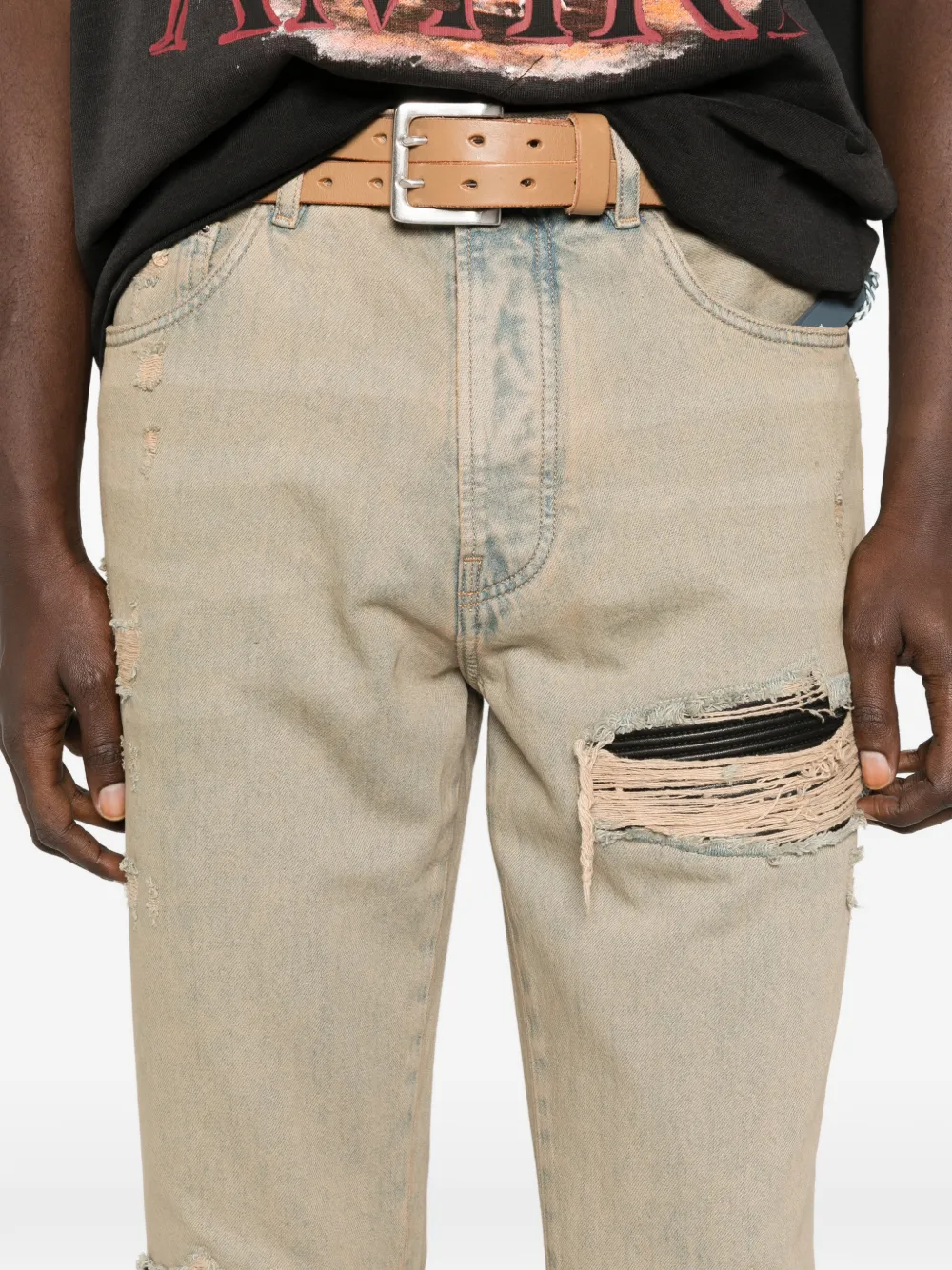 AMIRI Jeans met scheuren Beige
