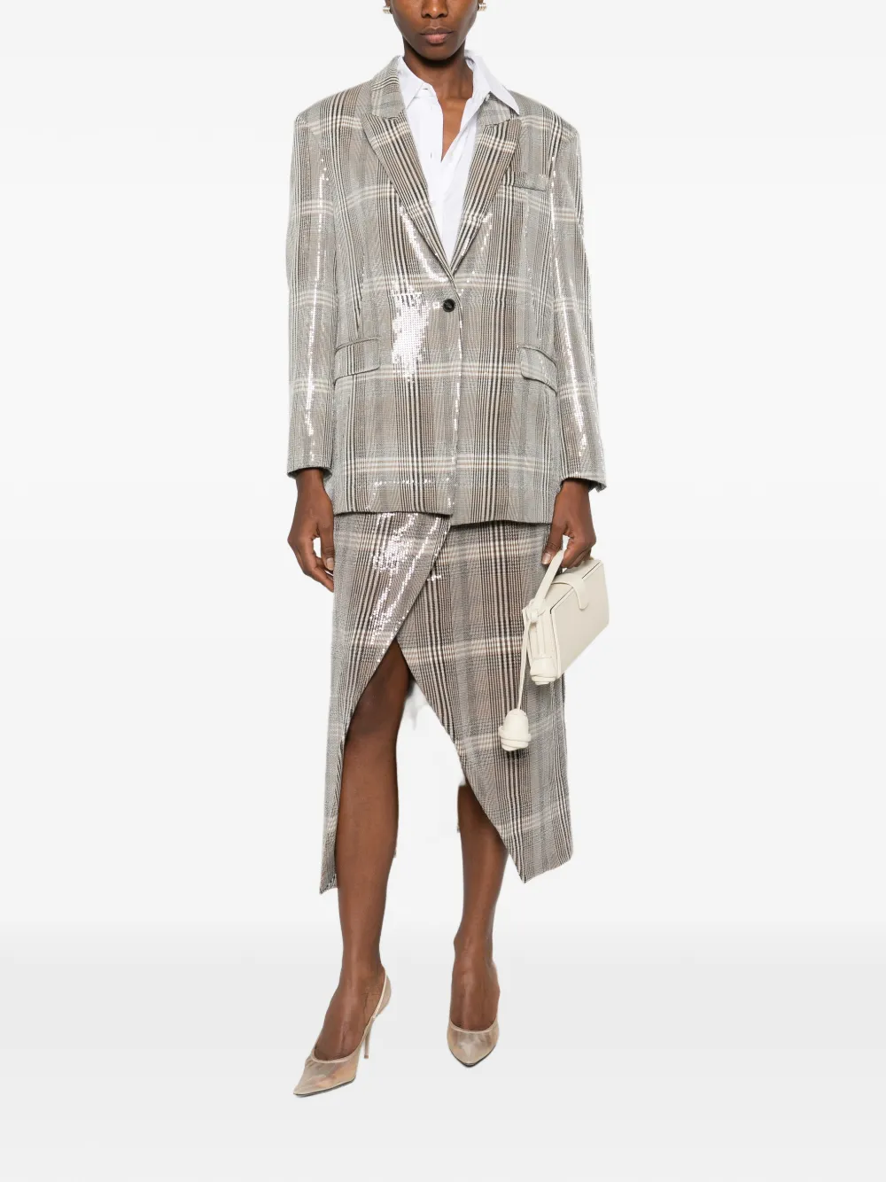 RAME sequin-embellishment checked-pattern midi skirt | Faldas asimétricas y drapeadas | Image 2