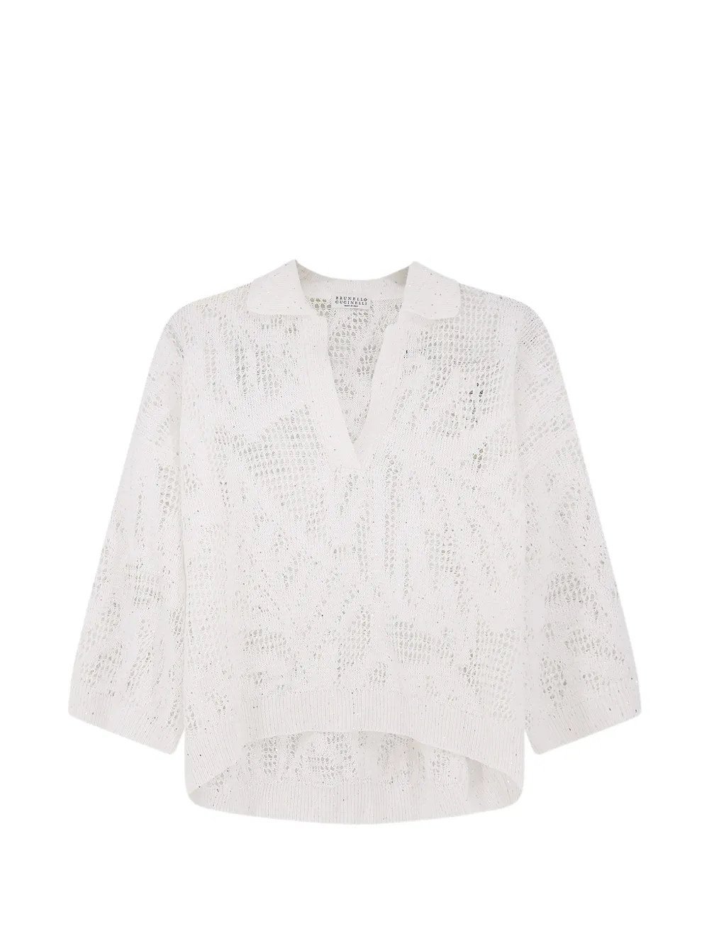 Brunello Cucinelli openwork V-neck sweater - White