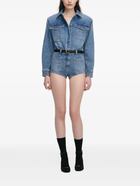 Self-Portrait rhinestone denim playsuit