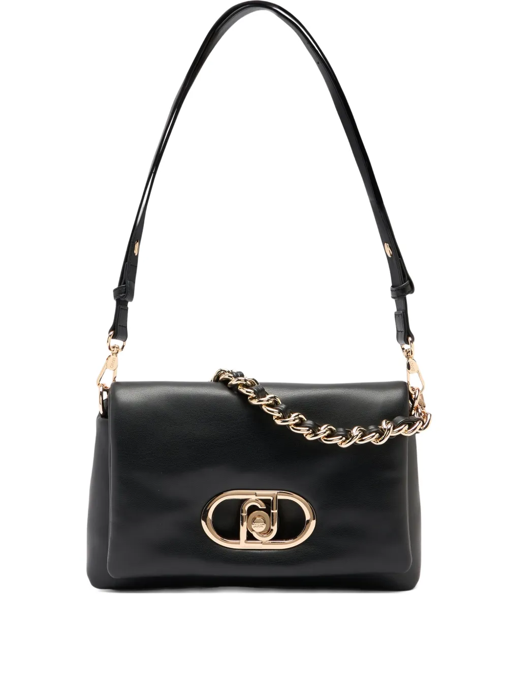 LIU JO LaPuffy medium chain strap logo shoulder bag - Nero