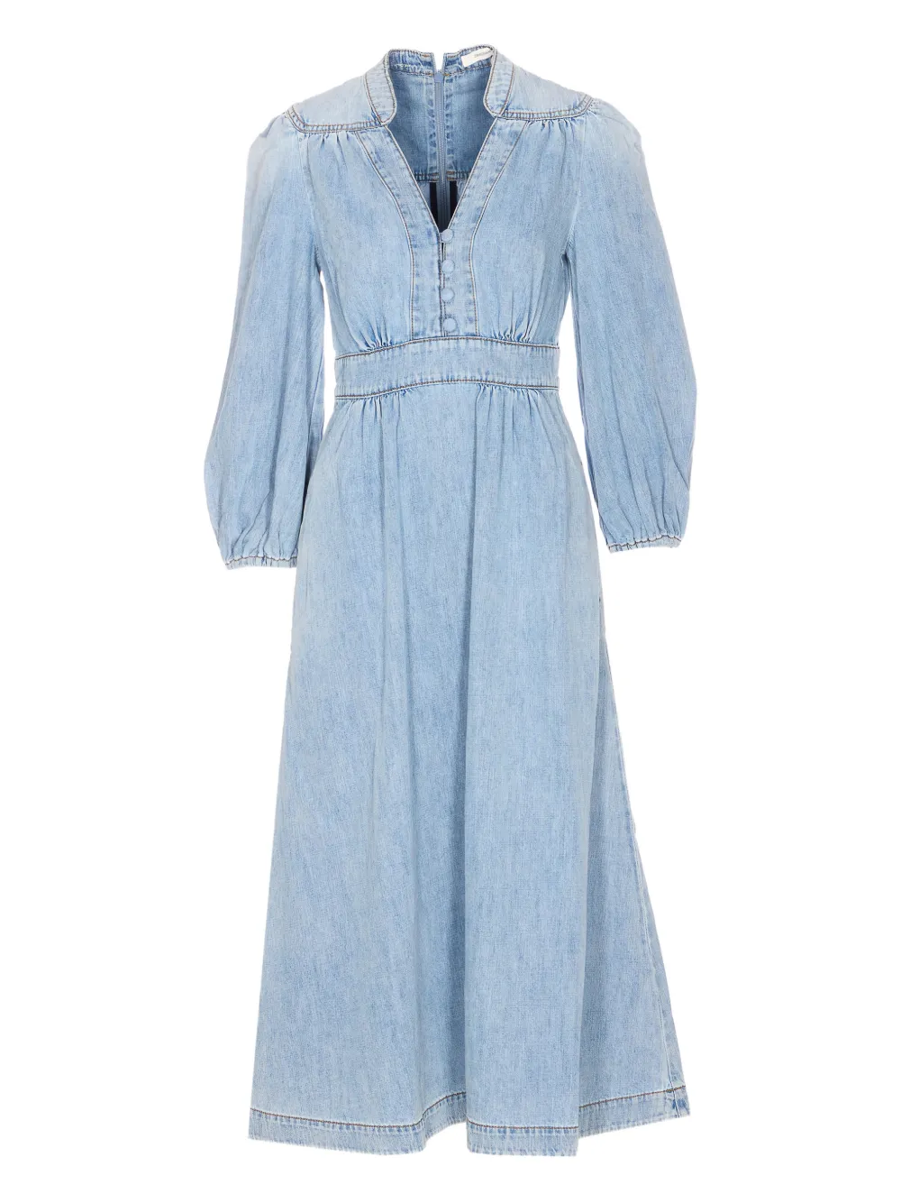 Zimmermann Lucky V-neck Denim Midi Dress In Blue