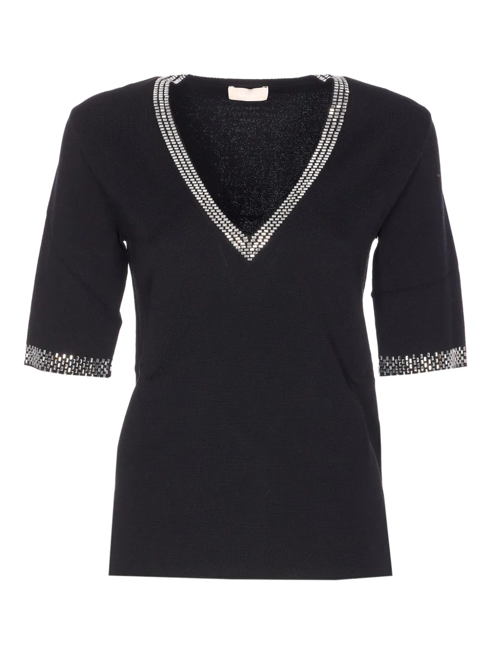 LIU JO crystal-embellishment V-neck T-shirt - Nero