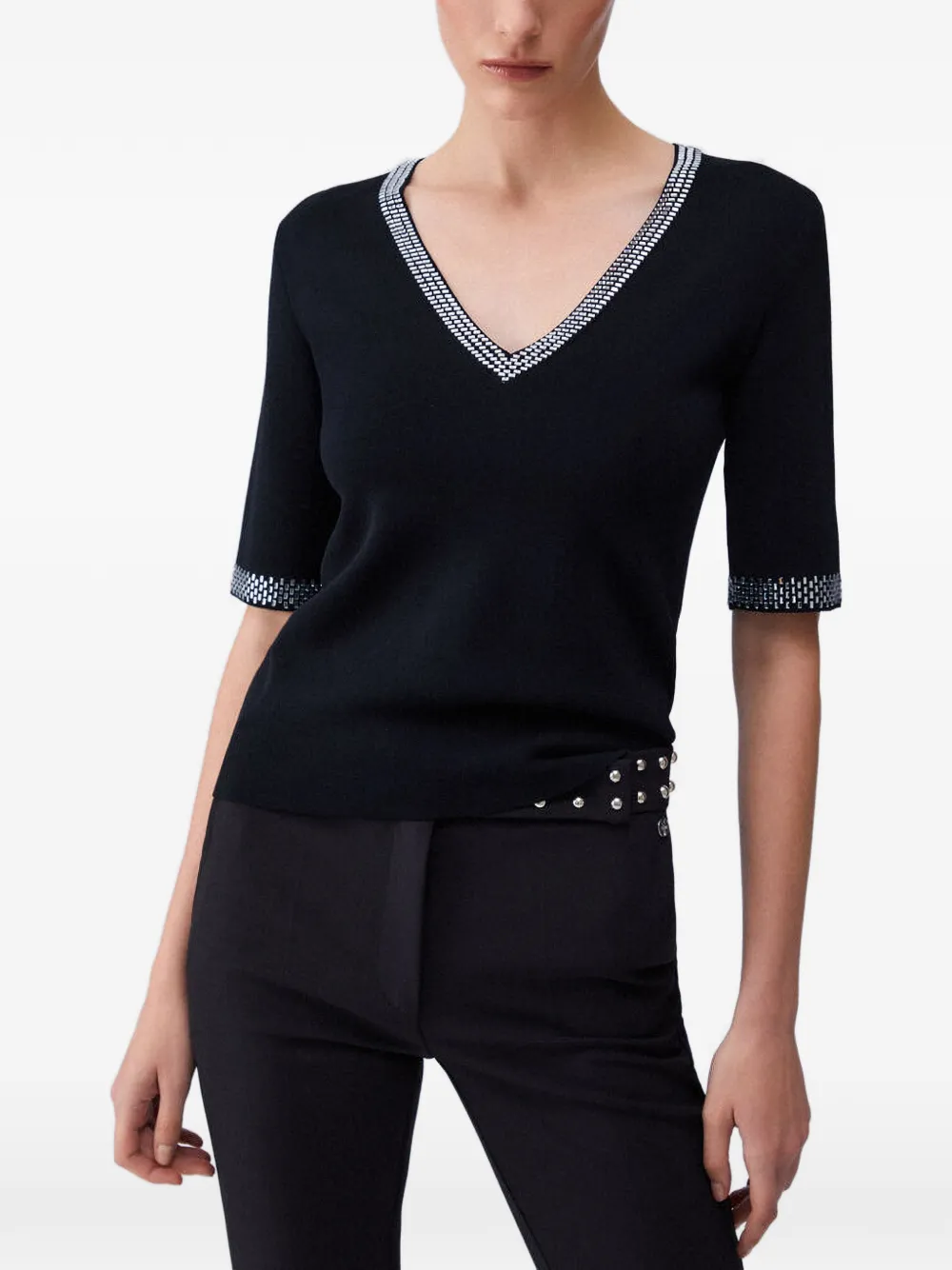 LIU JO Gebreid T-shirt met edelstenen Zwart