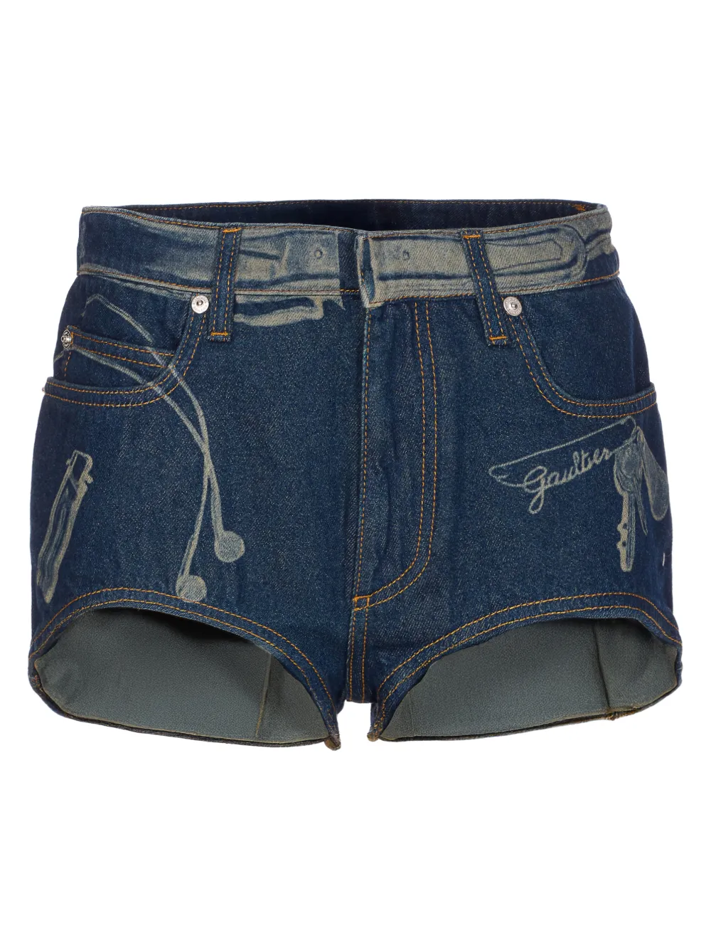 Jean Paul Gaultier denim printed mini shorts - Blu