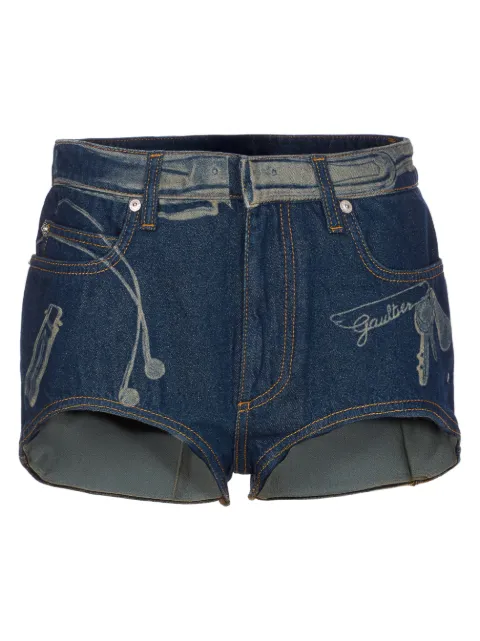Jean Paul Gaultier denim printed mini shorts
