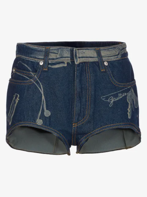 Jean Paul Gaultier denim printed mini shorts