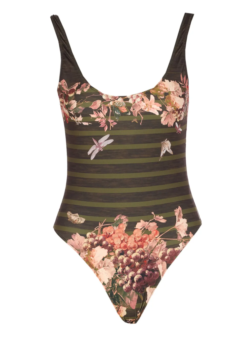 Jean Paul Gaultier floral-print striped swimsuit - Verde