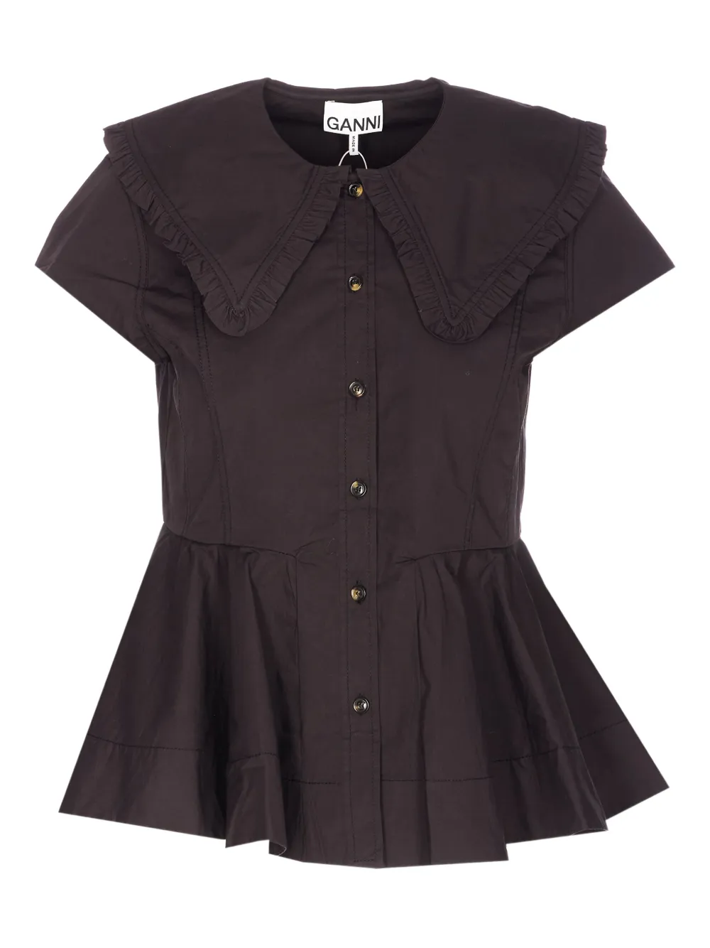 GANNI ruffled button shirt - Marrone