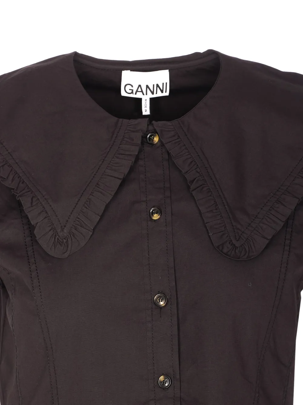  Ganni Ruffled Button Shirt - Brown 
