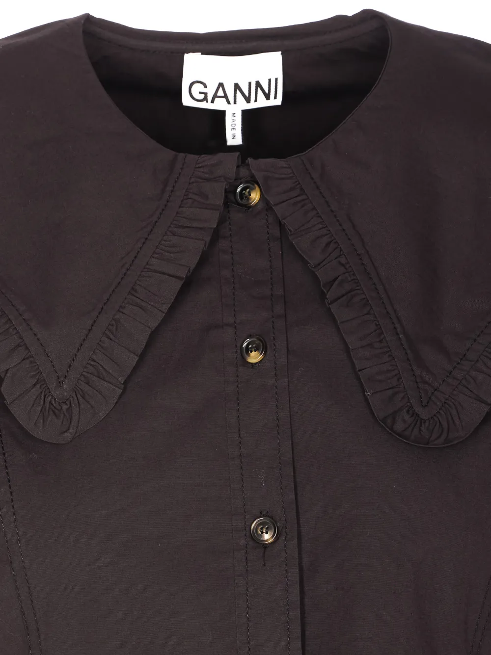 GANNI Blouse met ruches en knoop Bruin
