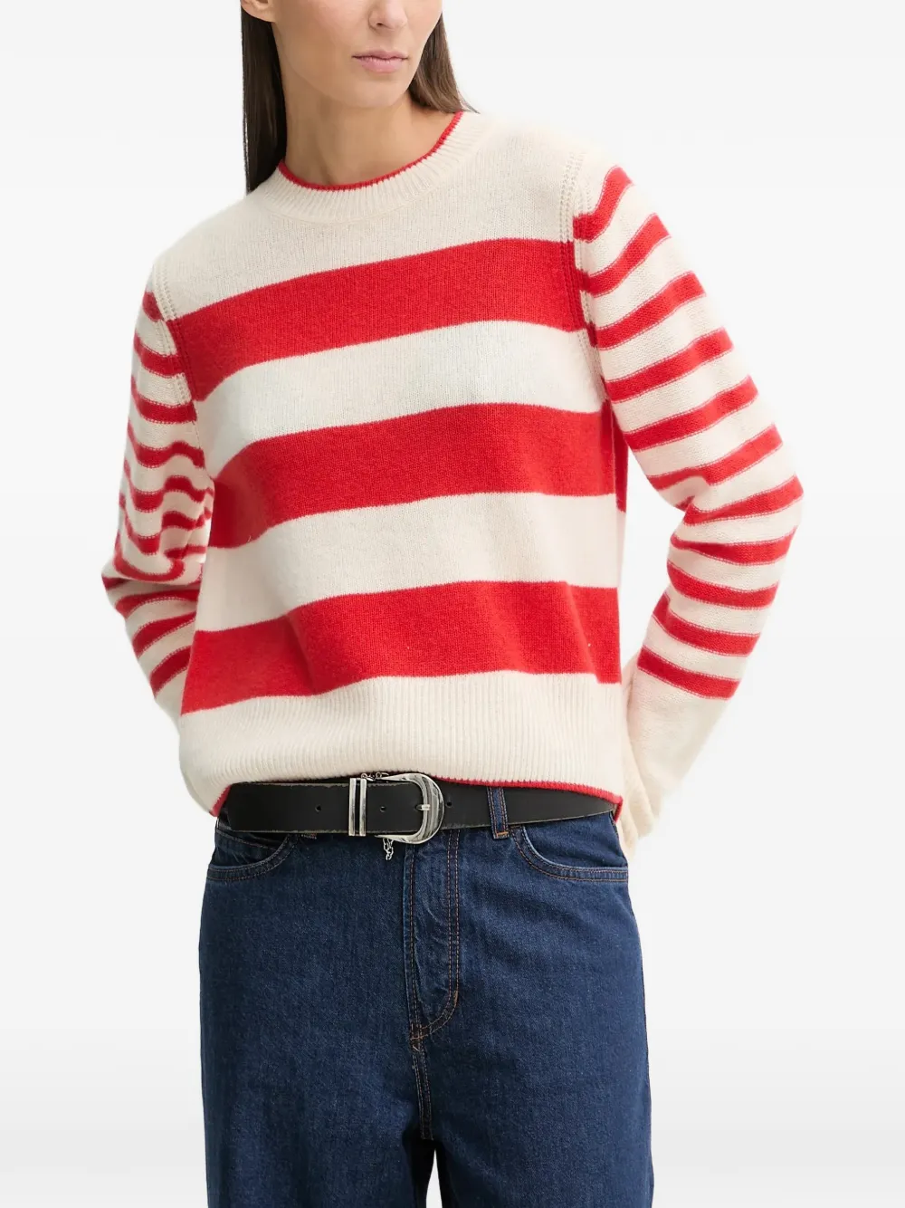 Marc O'polo Striped Crew-neck Sweater In Neutral