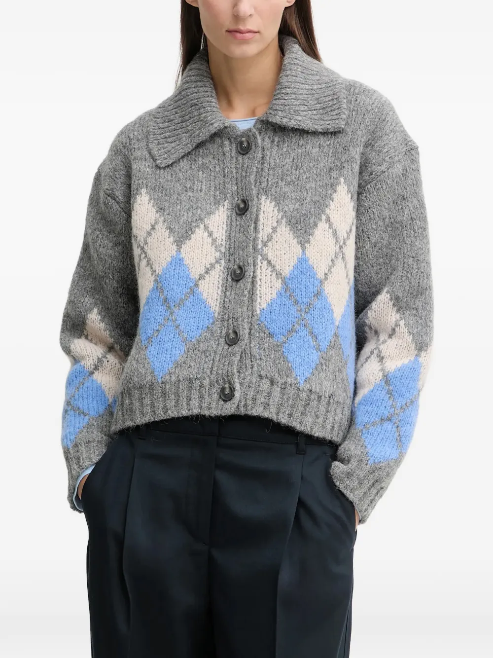 Marc O'polo Argyle Button Cardigan In Gray