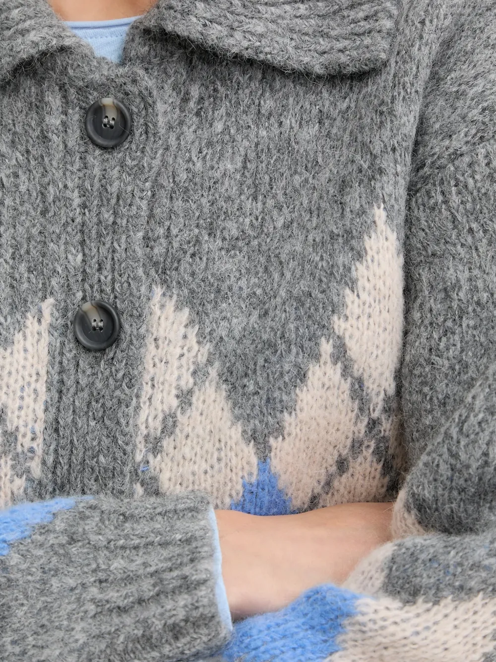 Marc O'polo Argyle Button Cardigan In Gray