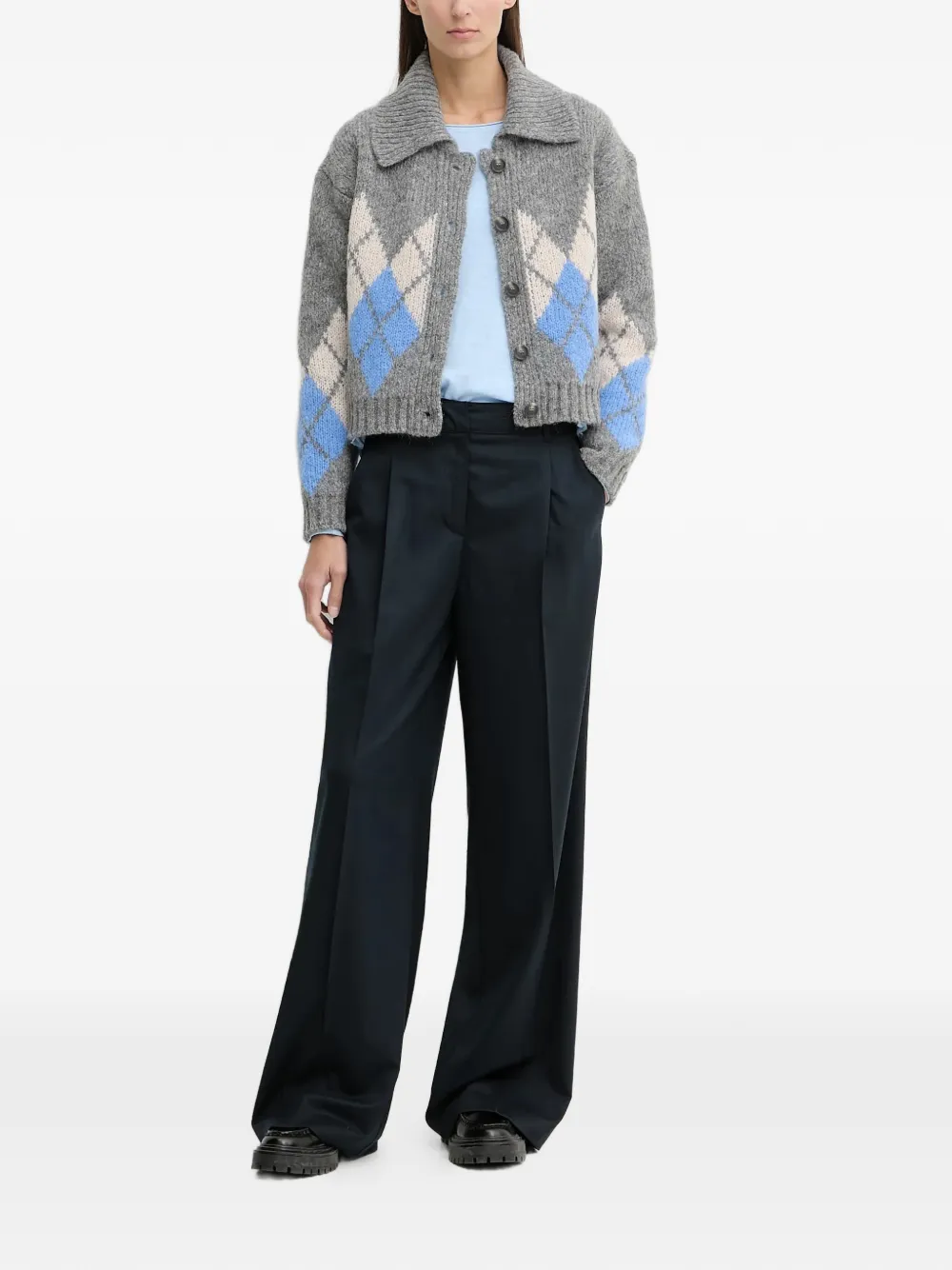 Marc O'polo Argyle Button Cardigan In Gray