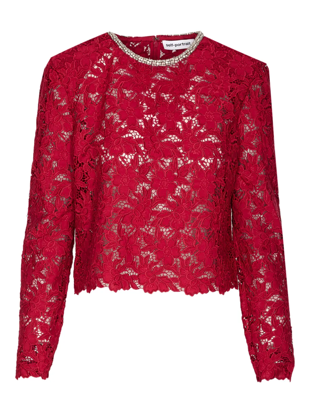 Self-portrait Embellished Guipure Lace Top In Red