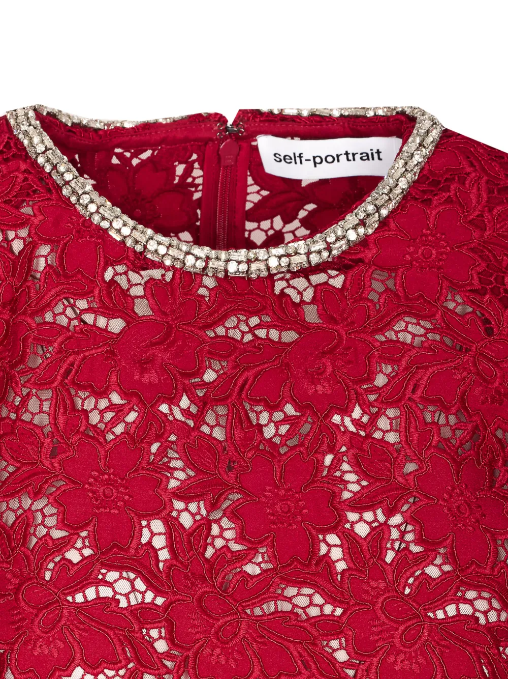 Self-portrait Embellished Guipure Lace Top In Red