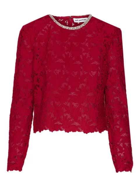 Self-Portrait crystal-collar lace blouse