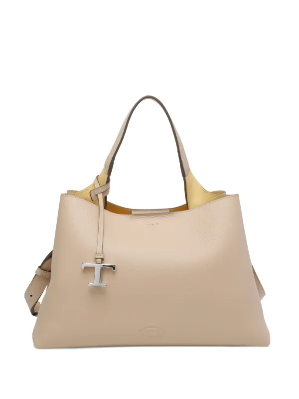 Tod's Medium Leather Tote Bag in Neutrals