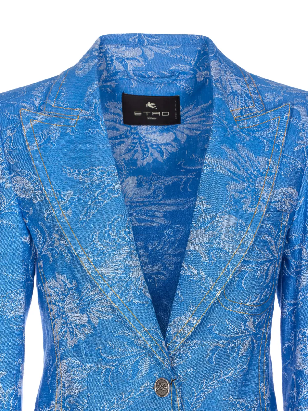 ETRO Linnen en katoenen jack met enkele rij knopen en bloemen-patroon Blauw