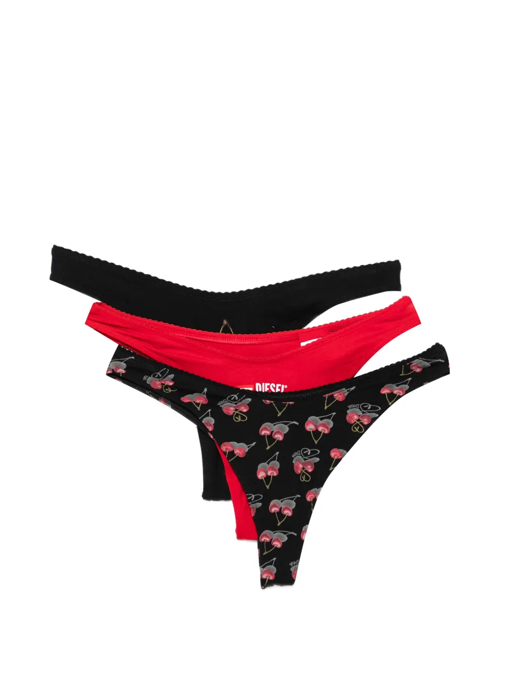 Diesel Tangas mit Kirsch-Print (3er-Set) - Schwarz